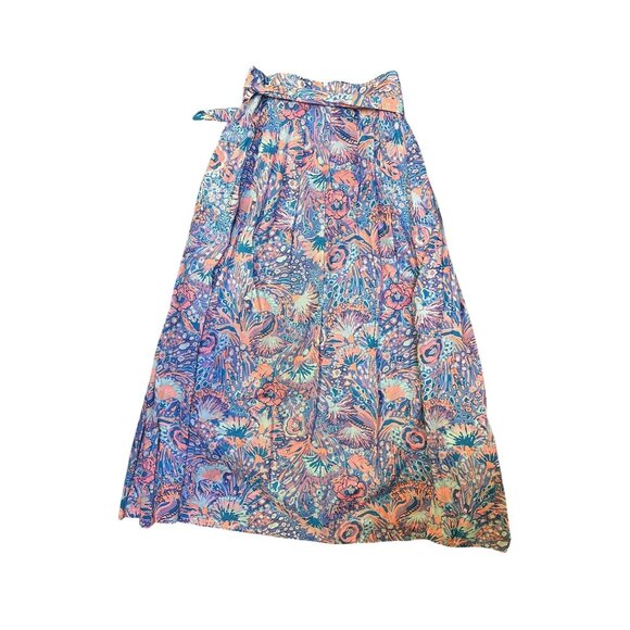 Talbots Blue & Pink Floral Maxi Skirt w/Waist Tie Size 16 - Picture 2 of 4